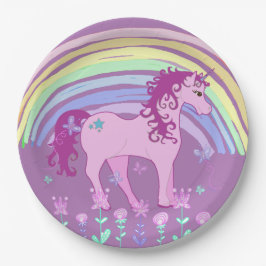 Plato De Papel Unicorn Fairy tale Birthday Party Placa Purple