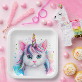 Plato De Papel Unicorn Kitten
