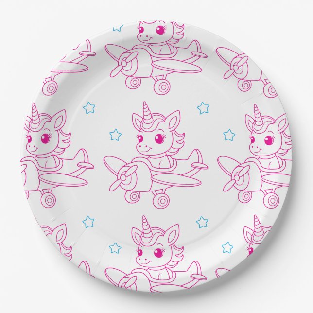 Plato De Papel unicorn theme pink (Anverso)