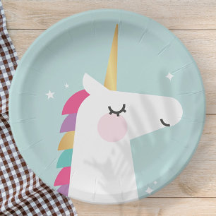 Plato De Papel Unicornio arcoiris moderno y lindo