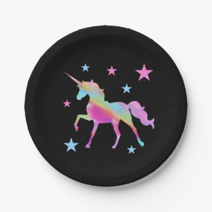 Plato De Papel Unicornio Arcoiris Y Placas De Papel Estrellas