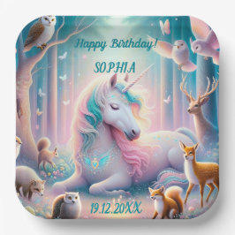 Plato De Papel Unicornio, Bebé/ Niños, Nombre Personalizado de Cu