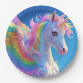 Plato De Papel Unicornio con aleta de arcoiris
