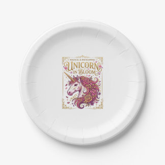 Plato De Papel Unicornio en Flor Diseño Elegante de Zazzle_1