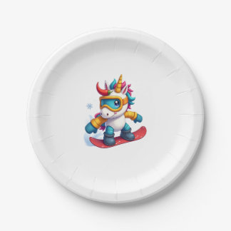 Plato De Papel Unicornio en Snowboard - Divertido Esquí y Deporte