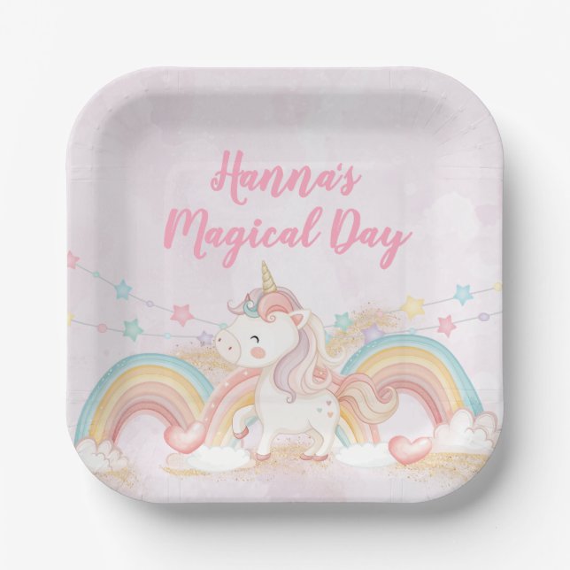 Plato De Papel Unicornio Mágico (Anverso)