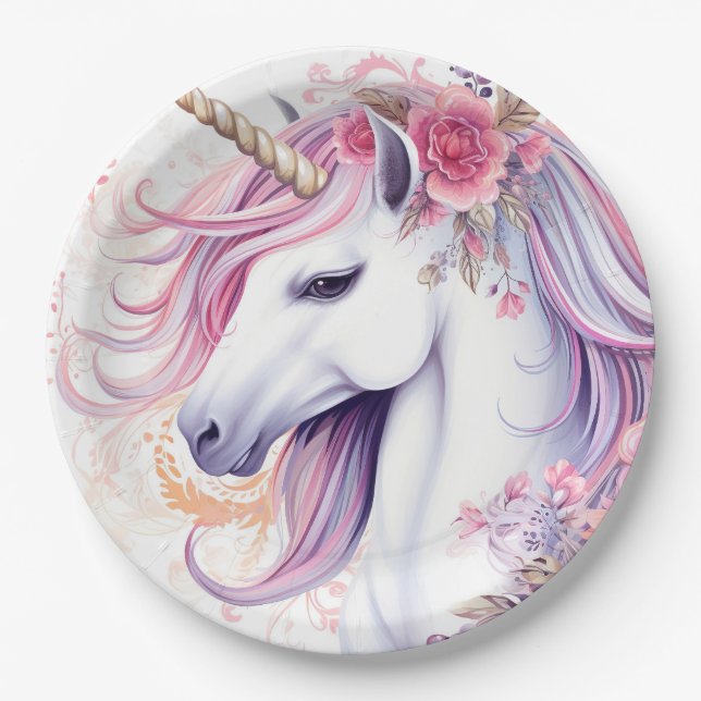 Plato De Papel Unicornio Mágico Adorable (Anverso)