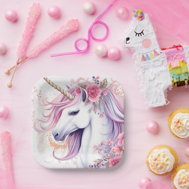 Plato De Papel Unicornio Mágico Adorable (Fiesta)