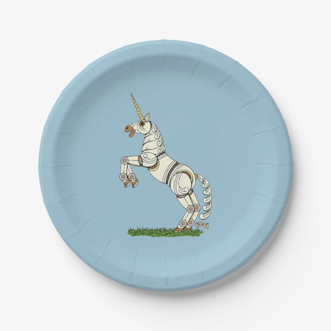 Plato De Papel Unicornio mecánico (Anverso)