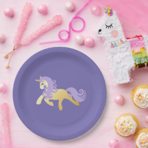 Plato De Papel Unicornio morado dorado