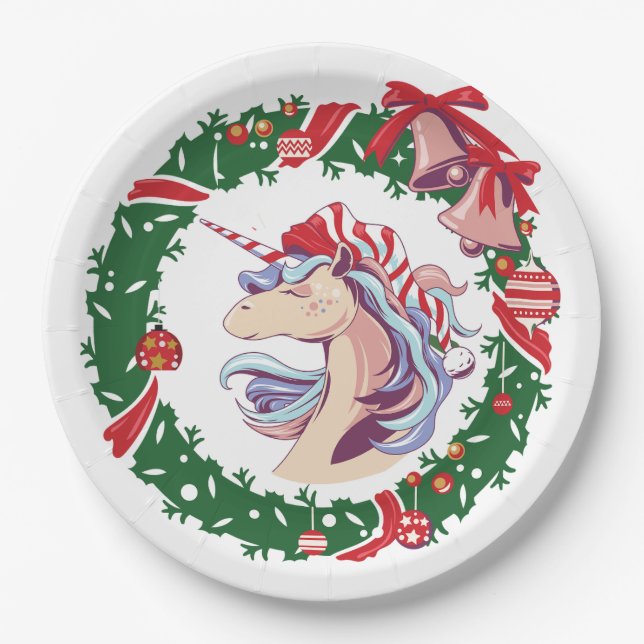 Plato De Papel Unicornio, Navidades mágicos (Anverso)