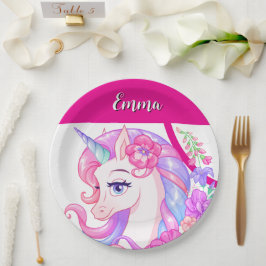 Plato De Papel unicornio & personaliza tu nombre 