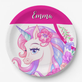 Plato De Papel unicornio & personaliza tu nombre 