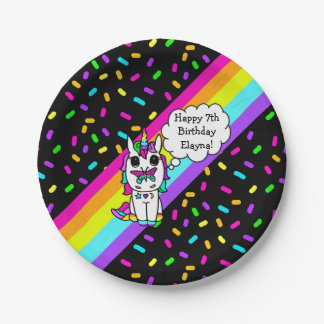 Plato De Papel Unicornio Personalizado, Arcoíris y Mariposa