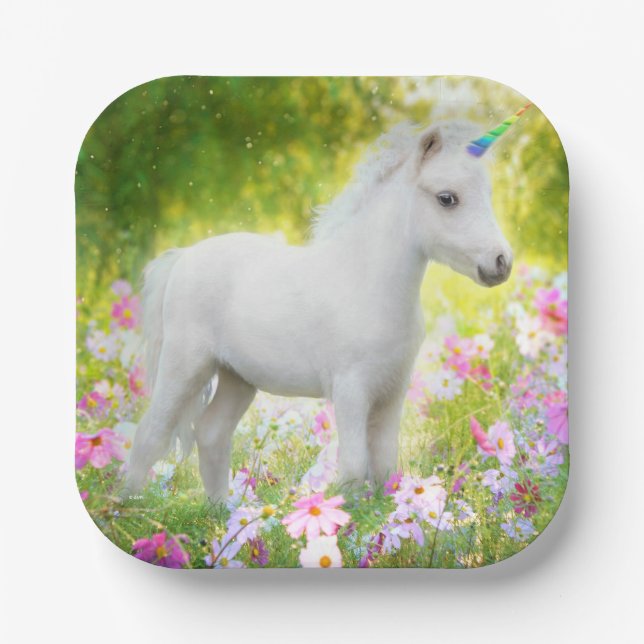 Plato De Papel Unicornio Poni Blanco (Anverso)