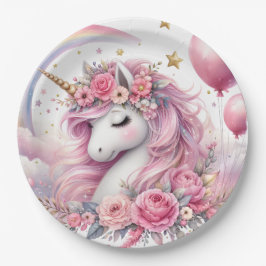 Plato De Papel Unicornio rosa