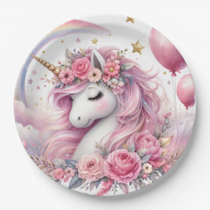Plato De Papel Unicornio rosa