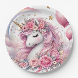 Plato De Papel Unicornio rosa