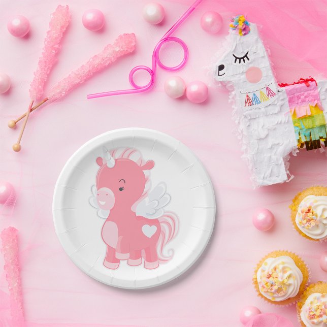 Plato De Papel Unicornio rosa (Subido por el creador)