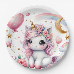 Plato De Papel Unicornio rosa