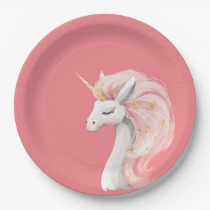 Plato De Papel Unicornio rosa Bonito