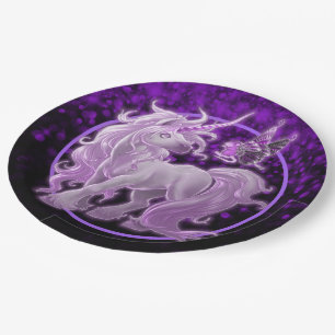 Plato De Papel Unicornio rosa morado