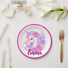 Plato De Papel unicornio y personaliza tu nombre