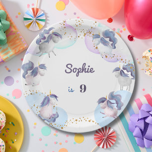 Plato De Papel Unicornios mágicos fantasía cumpleaños niños