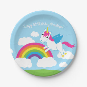 Plato De Papel Unicornios y arcoíris adoran el primer tema del F