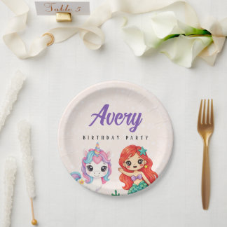 Plato De Papel Unicornios y Sirenas Mágicos