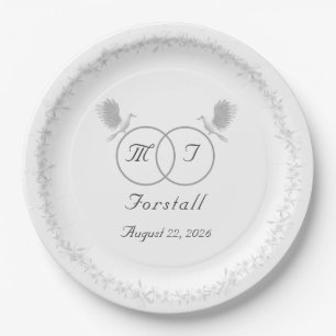 Plato De Papel Unidad Nupcial Boda Monogramada Católica