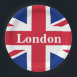Plato De Papel Union Jack London ~ British Flag Paper Plate<br><div class="desc">Bandera del Reino Unido de Gran Bretaña e Irlanda del Norte con texto de Londres. Déjalo como está,  texto personalizar,  o deja en blanco.</div>