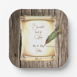 Plato De Papel Unique Scroll & Vintage Feather Pen Wedding