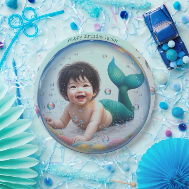 Plato De Papel Unisex Baby Mermaid Bubble (Fiesta)