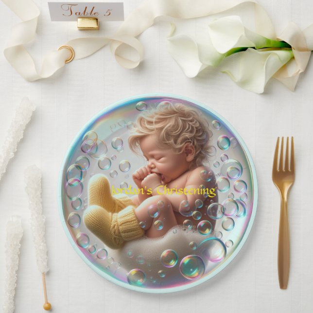 Plato De Papel Unisex Blonde Baby Christening (Boda)