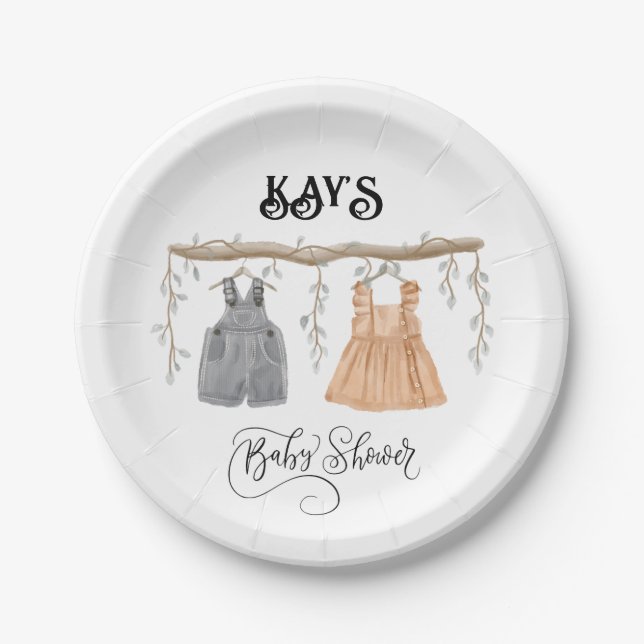 Plato De Papel Unisex Twins Greenery Floral Baby Shower (Anverso)