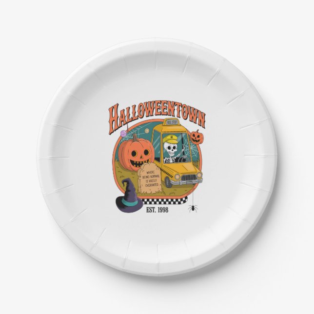 Plato De Papel Universidad Pumpkin Halloweentown (Anverso)