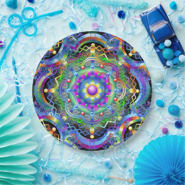 Plato De Papel Universo Mandala Colores Psicodélicos (Fiesta)