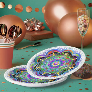 Plato De Papel Universo Mandala Colores Psicodélicos