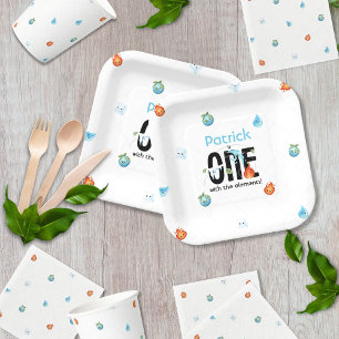 Plato De Papel Uno con los elementos primer cumpleaños