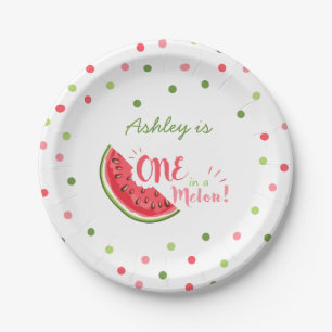 Plato De Papel Uno en melón Primer cumpleaños Placas verano