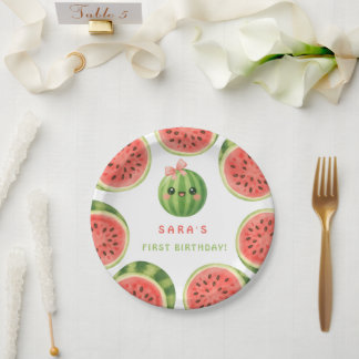 Plato De Papel Uno en un Melón Cumpleaños Número Uno de Verano Pl