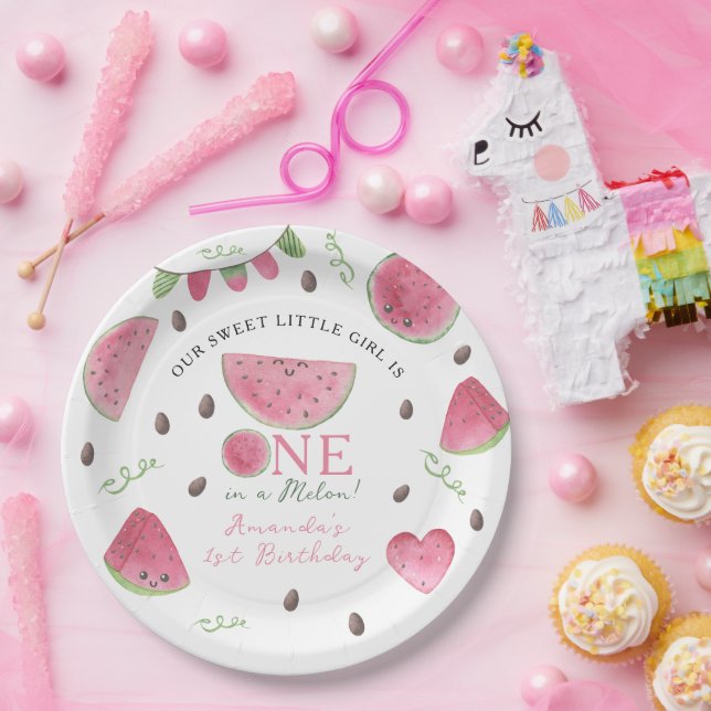 Plato De Papel Uno en un Melón Cute Chica primer cumpleaños (Fiesta)
