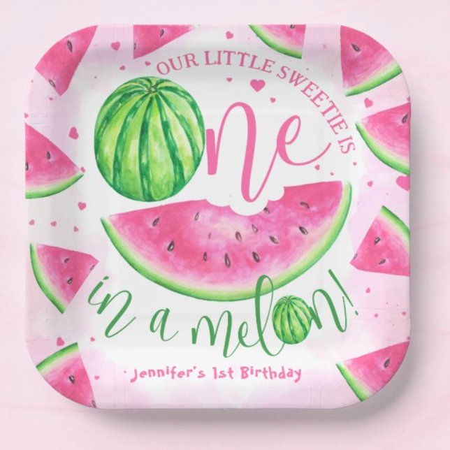 Plato De Papel ¡Uno en un Melón! Fiesta de cumpleaños de la sandí (Subido por el creador)