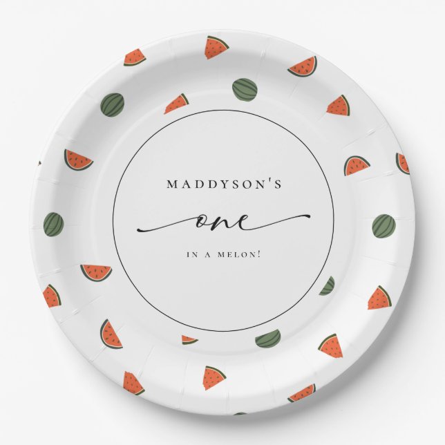 Plato De Papel Uno en un Melón Primer Cumpleaños (Anverso)