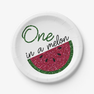 Plato De Papel uno en un melón, sandía del purpurina