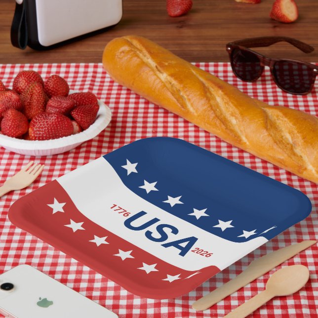 Plato De Papel USA 1776 2026 250th Anniversary Red White Blue (Picnic)