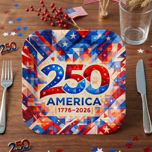 Plato De Papel USA 250º Aniversario 1776-2026 Patriótico 