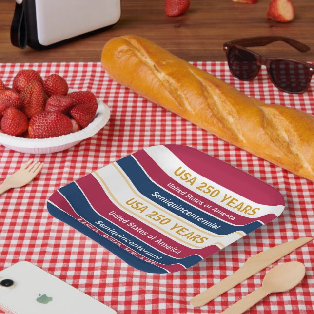Plato De Papel USA 250 Years Semiquincentennial Patriotic Stripes (Picnic)