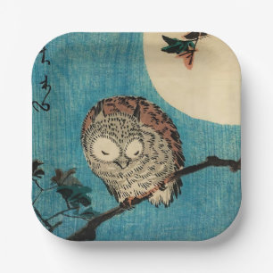 Plato De Papel Utagawa Hiroshige - Lechuza bocina en rama de arce